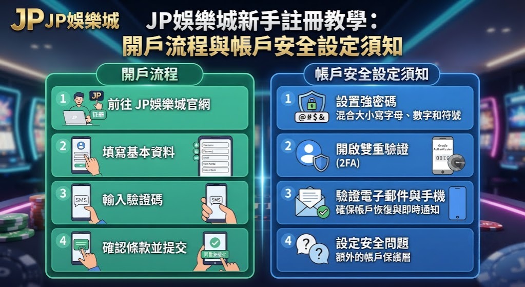 JP娛樂城新手註冊教學：開戶流程與帳戶安全設定須知